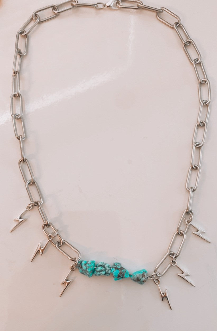 Turquoise Lightning Paperclip Necklace